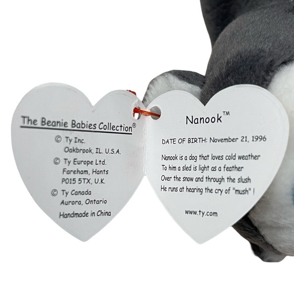 1996, Ty Beanie Baby Nanook the Husky Retired. RARE with Tag Errors Style #4104 - Picture 8 of 10